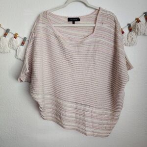 St. John Wool Blend Metallic Asymmetric Hem Striped Poncho Dolman Top Designer